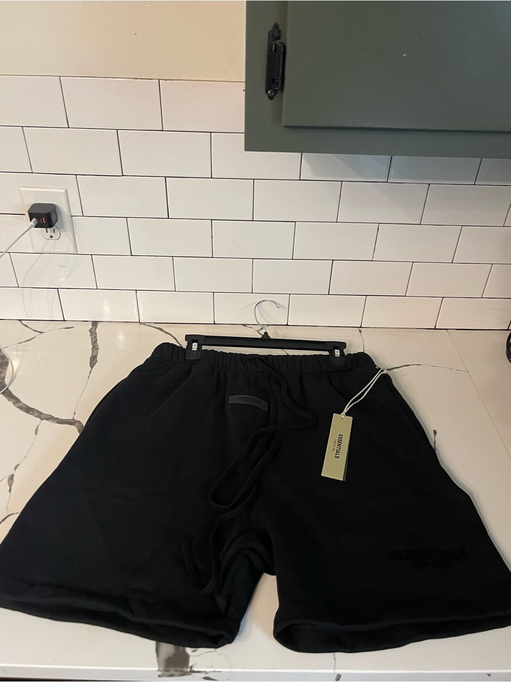 Essentials Black Men’s Drawstring Athletic Shorts